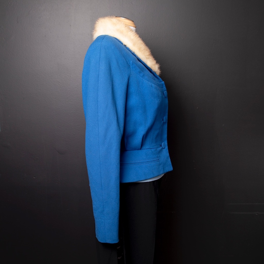 50s Blue Suit Jacket w/ Removable Real Fur collar - Picture 8 of 8